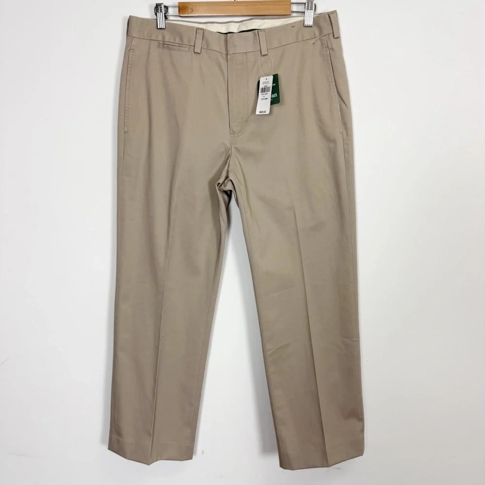 LL Bean Wrinkle Free Dress Chino Pants Mens 33 x 27.75 Khaki Beige 292258 NWT